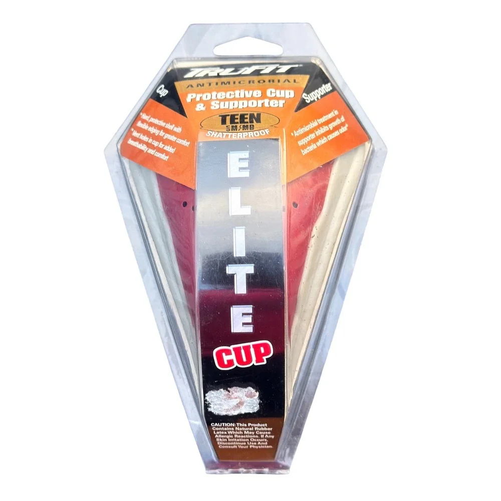 Tru-Fit Elite Protective Cup Supporter Teen SM/MD White Red Shatterproof Sports